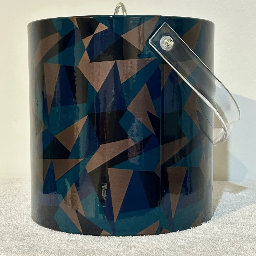 Vintage 1980’s Ice Bucket With Lid Eclectic Playful Geometric Shapes Insulated